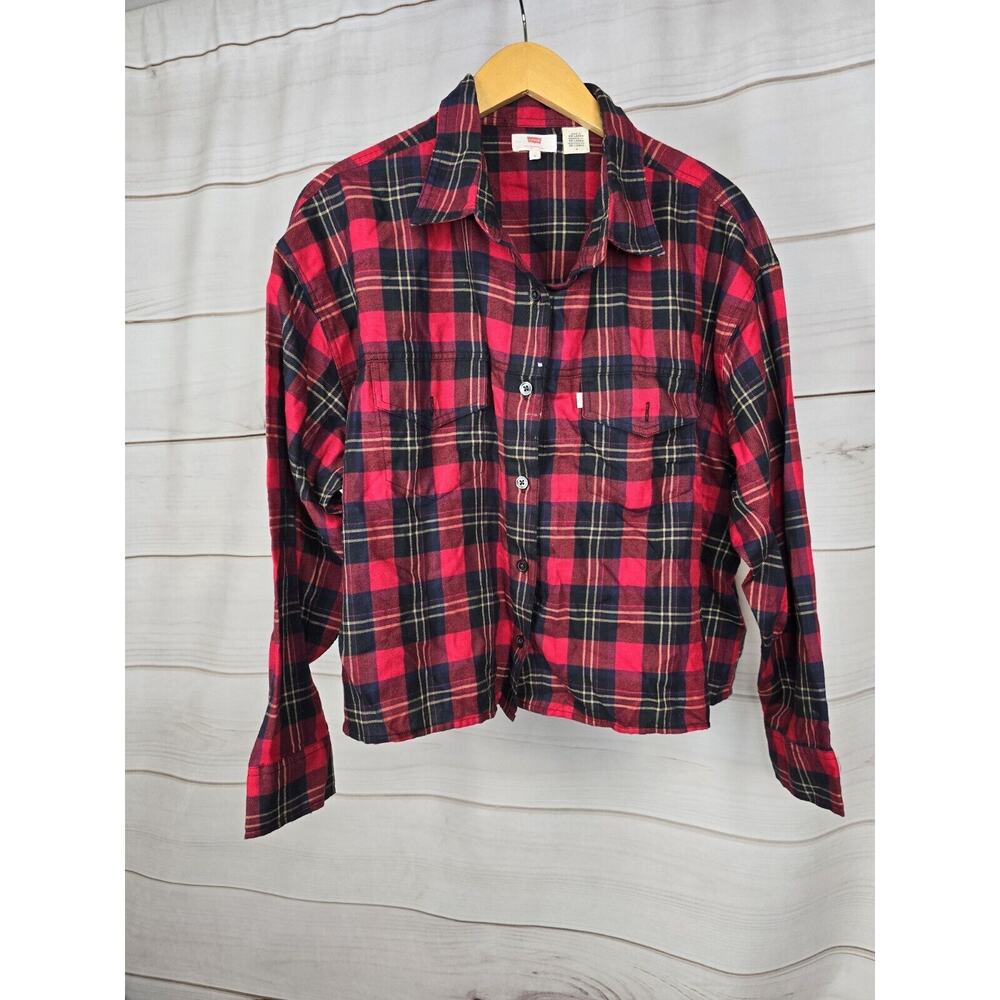 Levis Flannel Button Down Shirt Womens Sz M Plaid Cotton #C